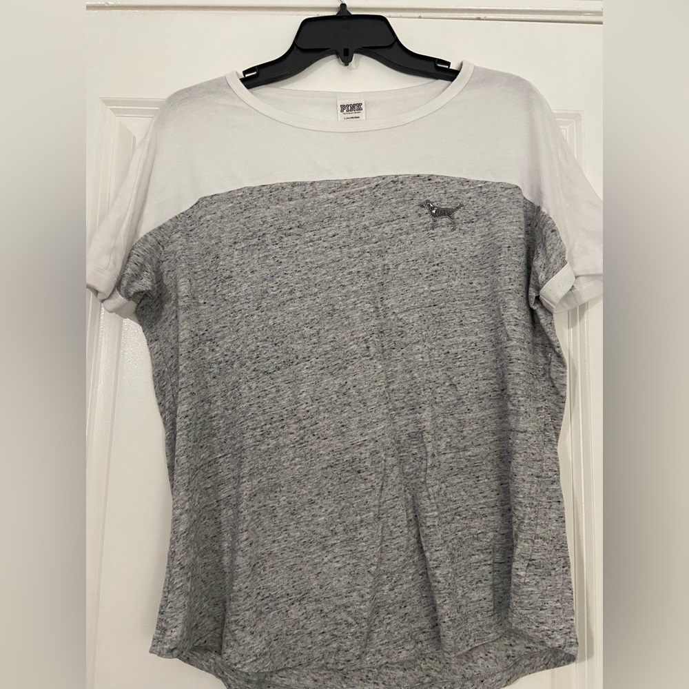 PINK Victoria's Secret Gray and White Short Sleeve Tee